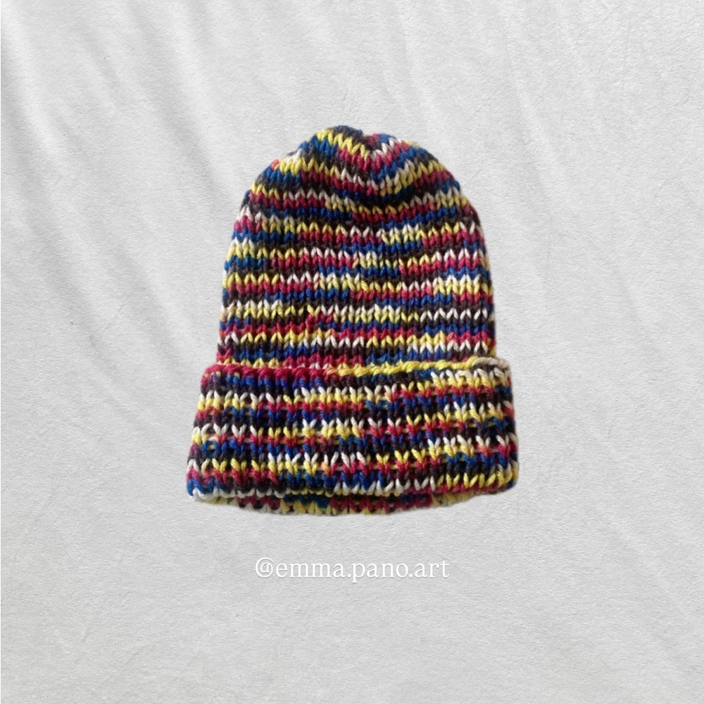 hand knit ribbed striped fisherman style beanie hat